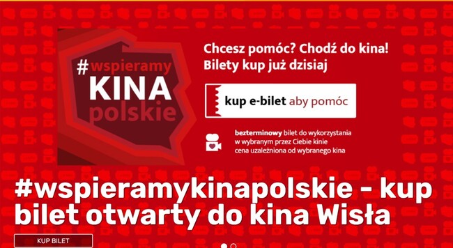 Banner w formie graficznej eklamujący akję Wspieramy kina polskie