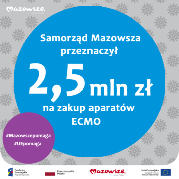 Inforgrafika informująca o kwocie 2,5 mln zł przeznaczonej na zakup aparatów ECMO