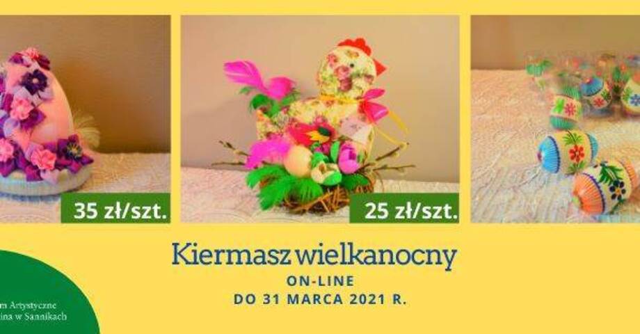 Plakat przedstawiający ozdoby wielkanocne, stroiki i pisanki