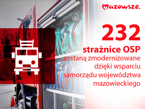 Grafika, na zdjęciu samochód strażacki ze sprzętem