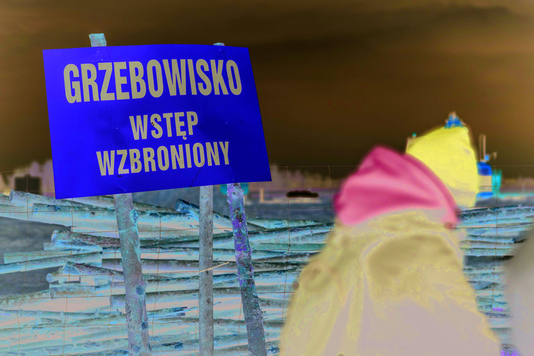 Tabliczka z napisem: GRZEBOWISKO. WSTĘP WZBRONIONY.