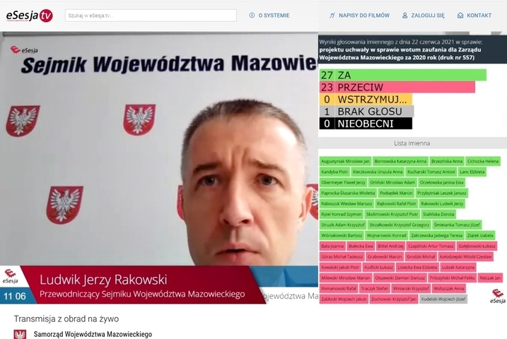 Przewodniczący sejmiku zabiera głos podczas sesji online