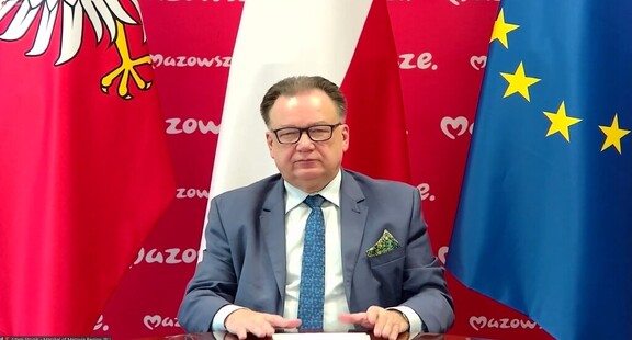 Na konferencji wystąpił Marszałek Adam Struzik z prezentacją pt. “Mazowiecka Strategia Cyfrowa – wsparcie rozwoju i innowacyjności regionu”  screen z posiedzenia zdalnego