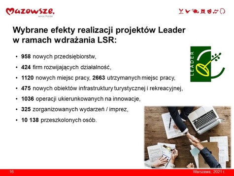 Infografika z opisem wybranych efektów realizacji projektów LEADER w ramach wdrażania LSR.rezentacja na Komisję Rolnictwa 20.10 2021.jpg