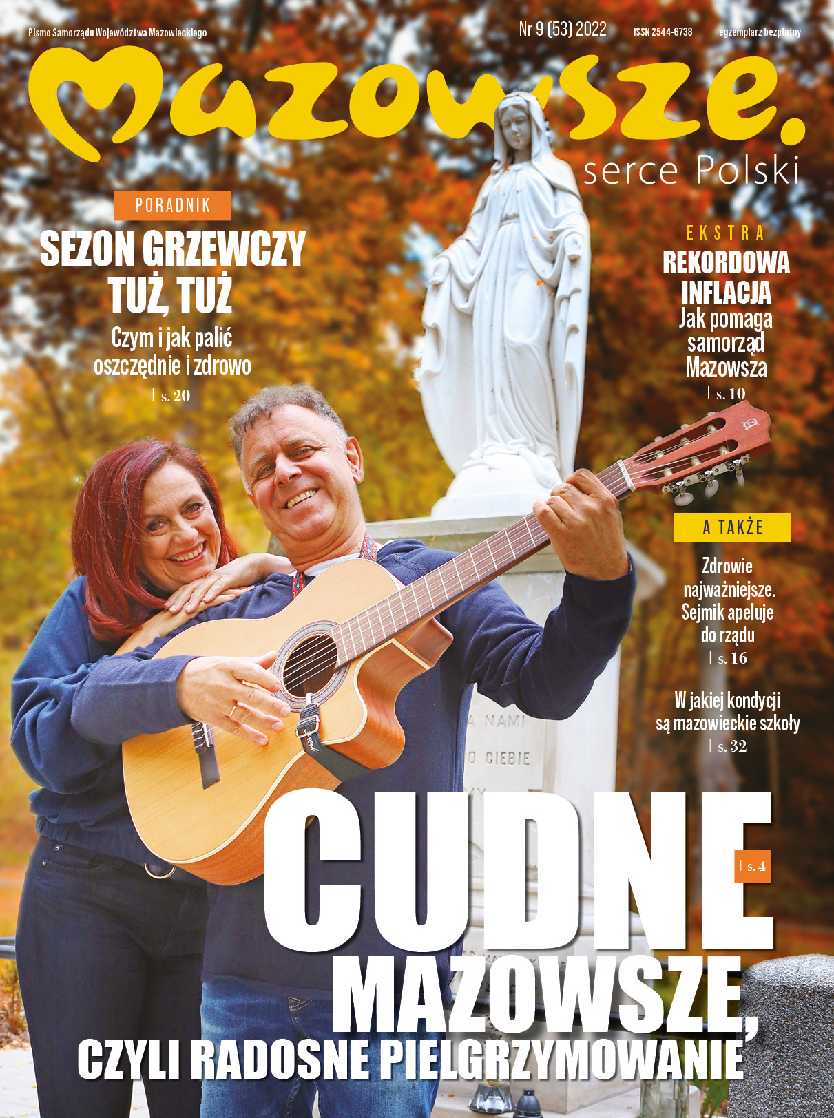 para gra na gitarze, w tle figura Matki Boskiej, na okładce miesięcznika