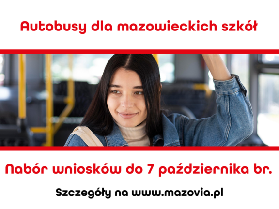 Nastolatka stoi w autobusie. Jedną ręką przytrzymuje się drążka. Nad zdjęciem jest nazwa programu, a pod zdjęciem - termin zgłoszeń