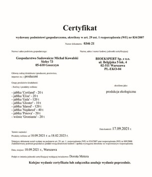 certyfikat wydany państwu Kowalskim