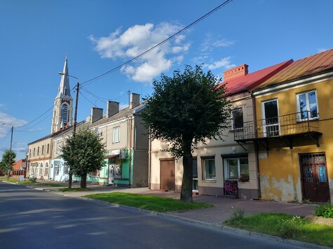 Widok na ulicę i przylegające do niej budynki