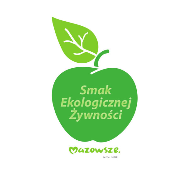 Logo smak ekologicznej żywności - grafika na zielonym jabłku napisany tytuł konkursu