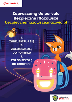 Plakat promujący portal Bezpieczne Mazowsze, zachęcający do uczestnictwa w kampanii „Jesteś widoczny, jesteś bezpieczny”.