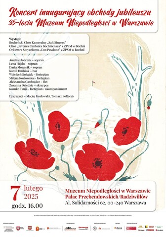 Plakat promujący wydarzenie: czerwone maki na jasnym, biało-beżowym tle.