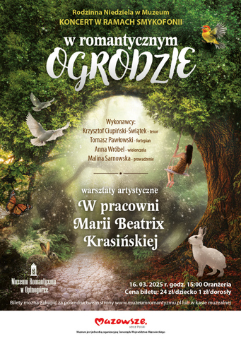 Plakat promujący wydarzenie, przedstawiający jego nazwę i datę. W tle: malowniczy ogród, a w nim dziewczynka na huśtawce, motyle, białe gołębie i królik.