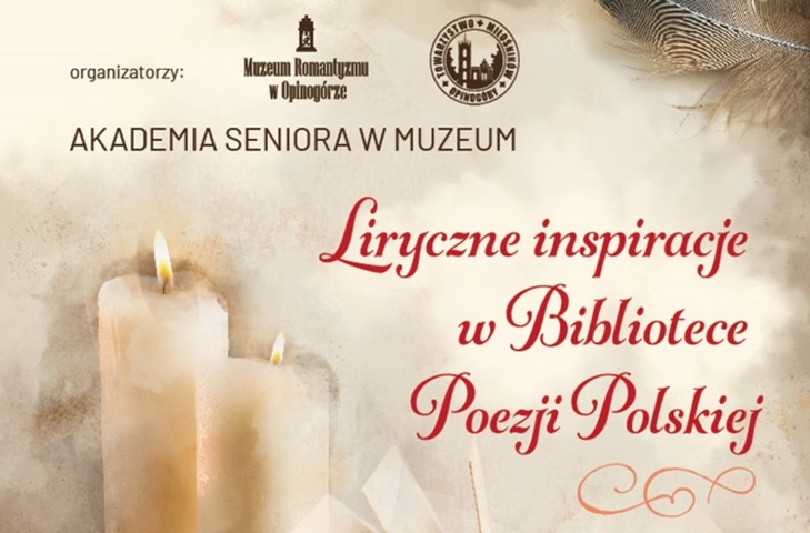 Plakat promujący wydarzenie: nazwa spotkania zapisana stylizowaną czcionką, a także rysunek świec oraz otwartej księgi.