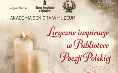 Plakat promujący wydarzenie: nazwa spotkania zapisana stylizowaną czcionką, a także rysunek świec oraz otwartej księgi.