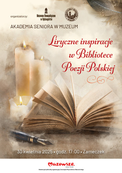 Plakat promujący wydarzenie: nazwa spotkania zapisana stylizowaną czcionką, a także rysunek świec oraz otwartej księgi.