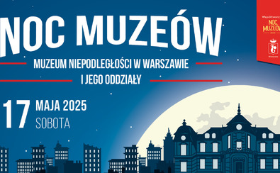 Plakat promujący wydarzenie: na tle ciemnego nieba widoczny zarys głównej siedziby muzeum, za którym świeci wielki księżyc. Dodatkowo: nazwa i termin imprezy.