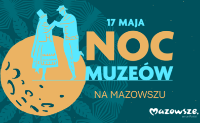 Plakat promujący wydarzenie: księżyc na ciemnym tle, na którym tańczy para w strojach regionalnych. Dodatkowo: data i termin imprezy.