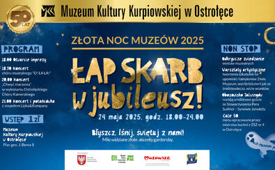 Plakat promujący wydarzenie: na tle imitującym rozgwieżdżone niebo napisy składające się na nazwę, datę oraz program imprezy.