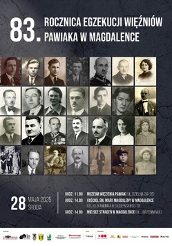 Plakat promujący wydarzenie: nazwa, termin i program oraz zbiór zdjęć do dokumentów niektórych ze straconych osób.