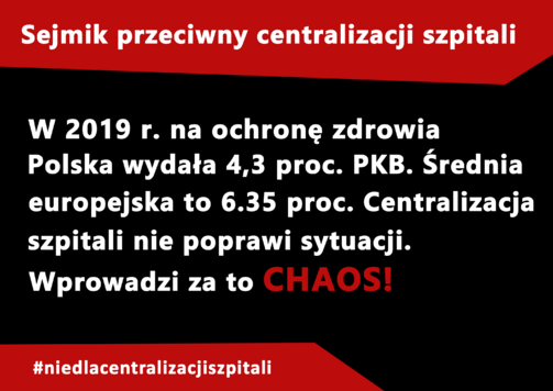 infografika, napis Sejmik przeciwny centralizacji szpitali